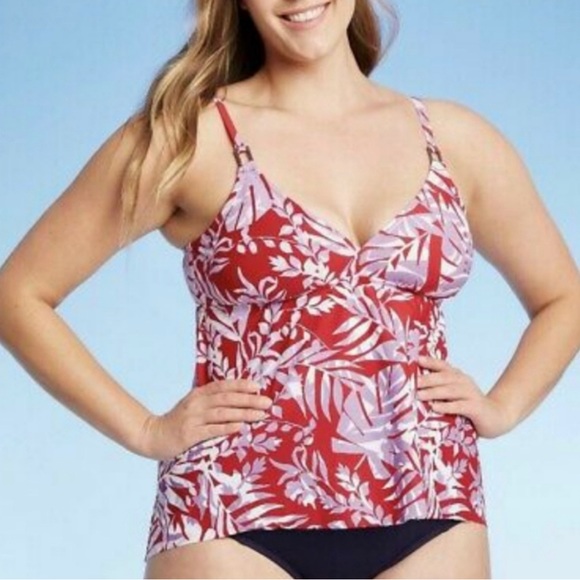 Kona Sol Hawaiian Tankini Red, Lavender, and White . NWT. L 12-14 - Picture 1 of 2